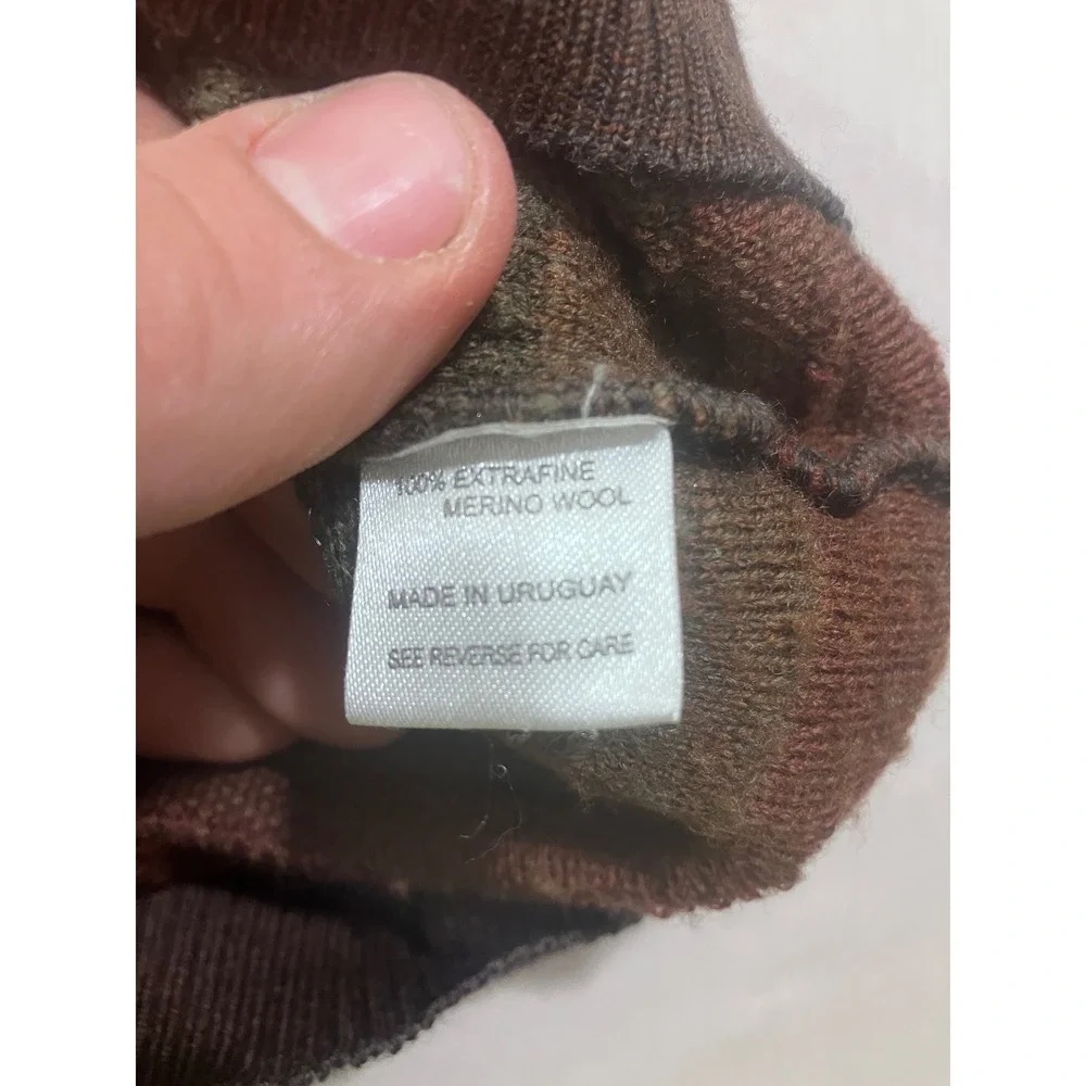 Lenor Romano Mens Extrafine Merino Wool Sweater Geometric Knit Made in Uruguay L